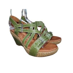 Naya Maize Green Leather Espadrille Wedge Sandals Womens 8M Strappy Slingback Bo